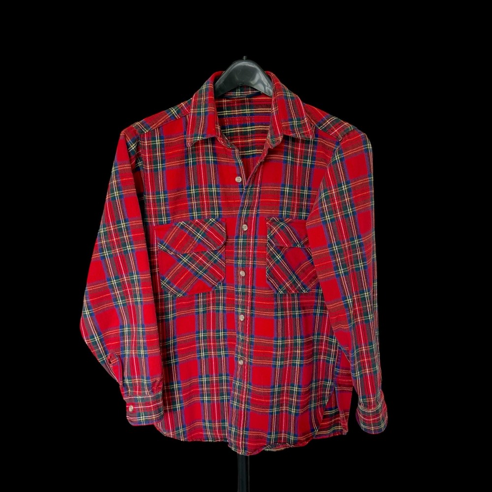 70's Woolrich Red Plaid Flannel Shirt Long Sleeve Button Down Made in USA Large